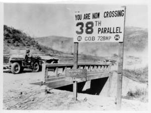 "The Americans drew the 38th parallel across the peninsula to prevent the Soviet army from invading towards South, and the barrier continues until today."(C) Mount Holyoke College