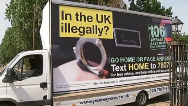 In 2013 the Conservative-led Government of the United Kingdom publicly called on undocumented migrants to “go home or face arrest”, a move that was basically inhumane and completely out of place. ( (C) Socialist Party of Great Britain)